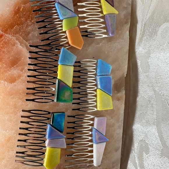 Multicolored Geometric Hair Accessories handmade ceramic tiles hair combs 4134 B - Picture 8 of 9